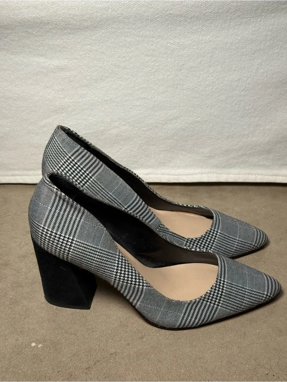Vince Camuto Talise Plaid Pointy Toe Block Heel Pumps
